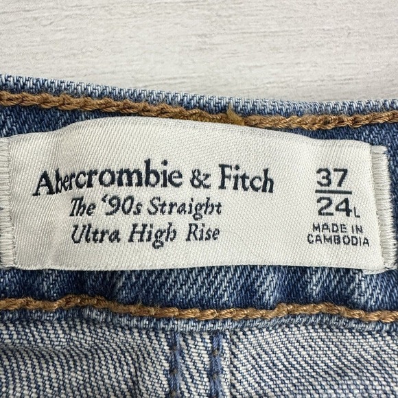Abercrombie & Fitch The 90's Straight Ultra High Rise Jeans Blue Sz 37 / 24 Long - Picture 9 of 15